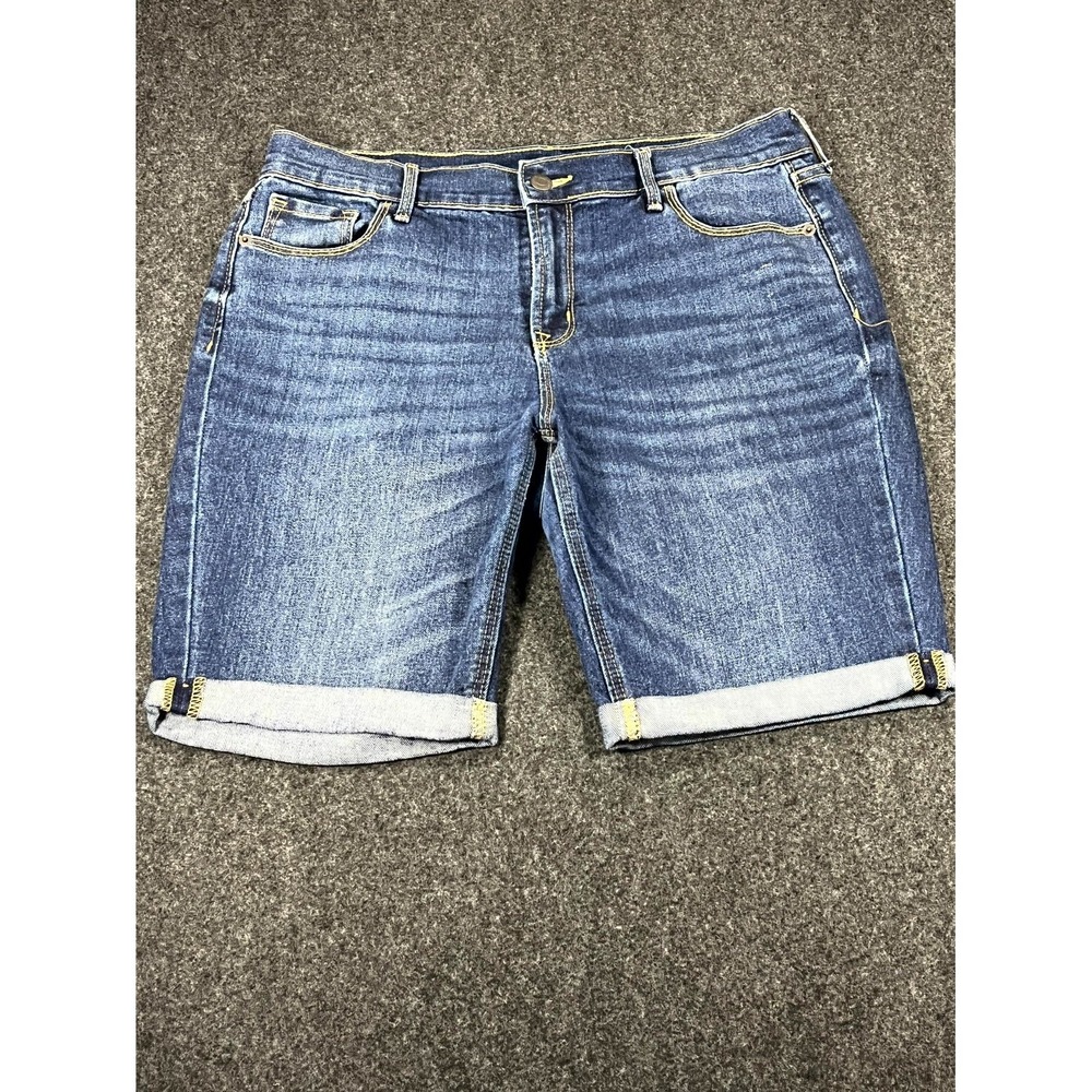 Old Navy Bermuda Shorts Womens 6 Blue Dark Wash Denim Cotton Stretch Cuffed Hem‎